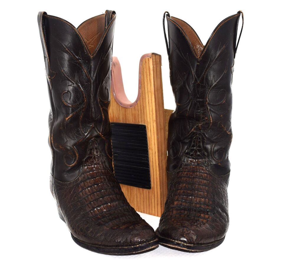 Lucchese 10.5 E Genuine Caiman Belly Cowboy Boots Brown Blsack Western USA